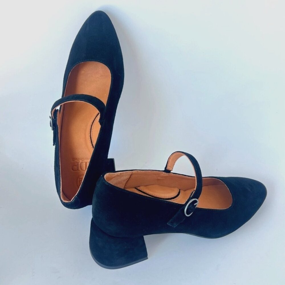 L’Amour Des Pieds Katriel Mary Jane Black Suede Women Block Heel Pumps Size 7.5